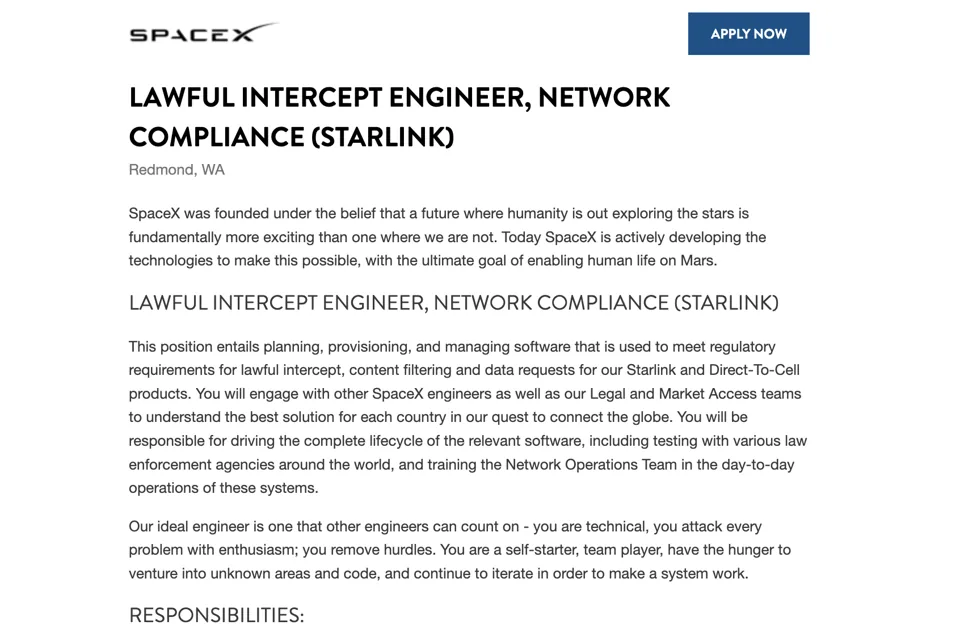 اسپیساکس برای پیروی از قوانین “شنود قانونی” در سیستم سلولار استارلینک آماده میشود