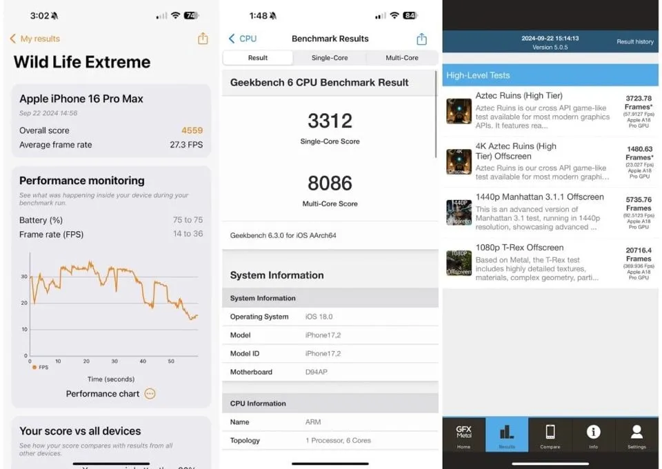 عملکرد Apple iPhone 16 Pro Max