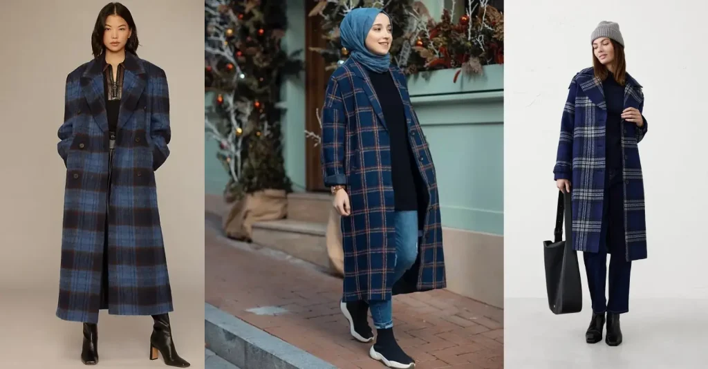 پالتو زنانه چهارخانه سرمه ای